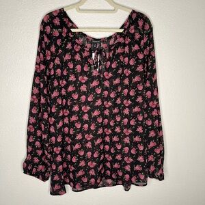 Torrid Floral Crinkle Chiffon Tie Front Long Sleeve Blouse Size 2